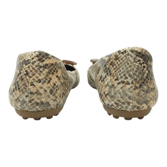 Libby Edelman Snakeskin Print Flats Women 8.5 M Golden Bronze Bow Toe Rhinestone - Picture 4 of 16